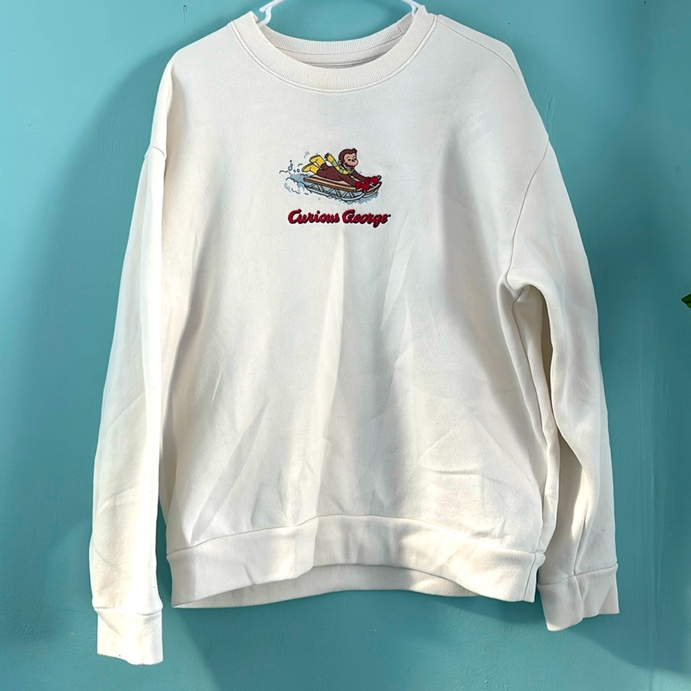 Hollister Unisex Curious George Embroidered Crewneck Sweatshirt Size Large